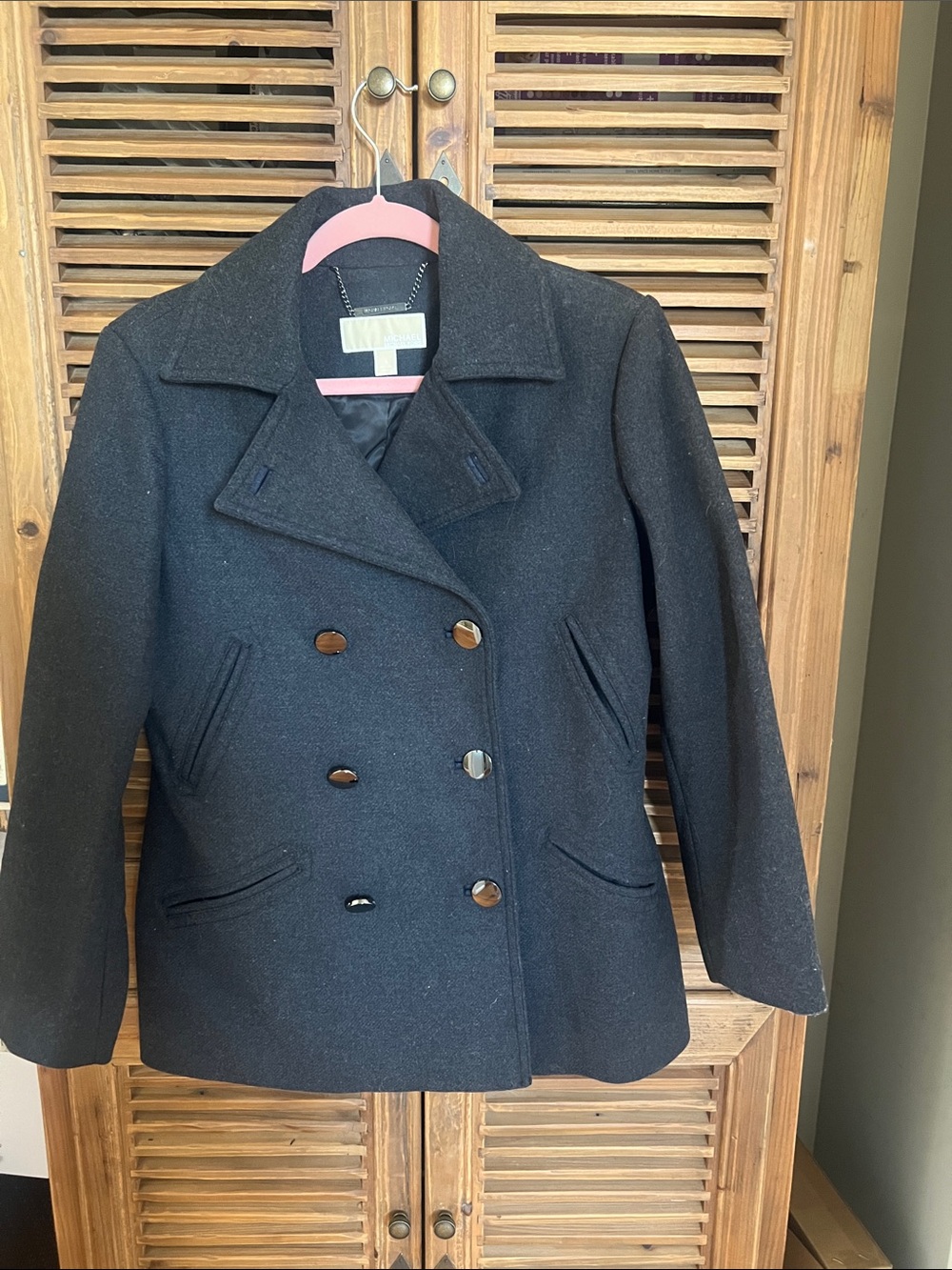 Michael Kors Black Double-Breasted Wool Peacoat